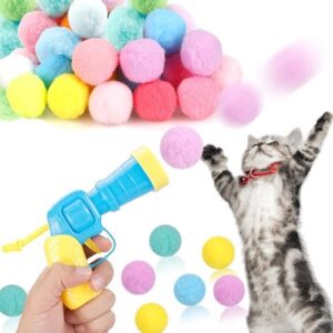 31Pcs Cat Ball Toy Launcher Gun, Cat Balls Fetch Toy, 30Pcs Plush Fuzz…