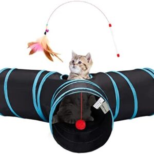 Pet Cat Tunnel Tube Toys 3 Way Collapsible, Tunnels for Indoor Cats，Ki…