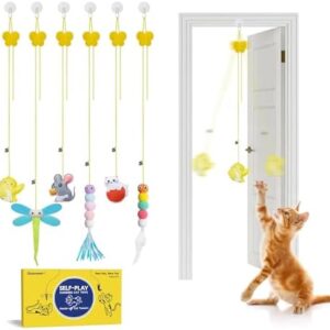 Potaroma Interactive Cat Feather Toys 6 Pcs, Cat Teaser Retractable, H…