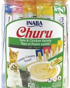 INABA Churu Cat Treats, Grain-Free, Lickable, Squeezable Creamy Purée …