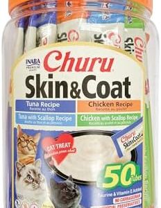 INABA Churu Lickable Purée Natural Cat Treats for Skin and Coat with O…