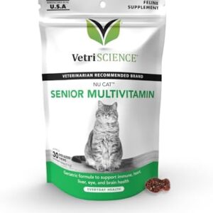 VetriScience Nu Cat Senior Multivitamin with Lysine for Cats – 30 Chew…