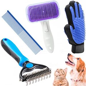 Dog Grooming Kit with Self Cleaning Slicker Cats Dogs Brush for Sheddi…