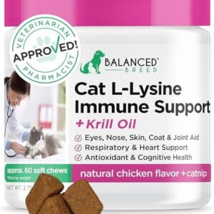 Balanced Breed L-Lysine Cats Immune Support Soft Chews Made in USA Non…