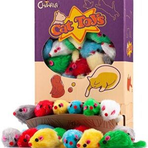 CHIWAVA 36PCS 4.1” Furry Cat Toy Mice Rattle Small Mouse Kitten Inter…