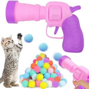 Cat Ball Launcher Toy Gun with 50 Pcs Pom Pom Balls, Cute Indoor Inter…