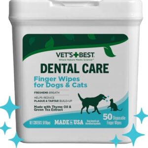 Vet’s Best Dental Care Finger Wipes – Reduces Plaque & Tartar Build Up…