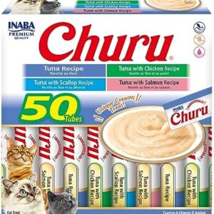 INABA Churu Cat Treats, Grain-Free, Creamy Purée Cat Treat/Topper, Tun…