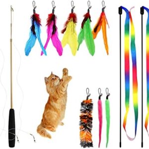 12PCS Interactive Kitten Toys, Retractable Indoor Cat Wand Toys with R…