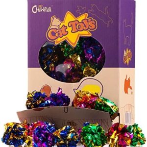 CHIWAVA 45PCS 1.6” Mylar Balls Cat Toy Shiny Crinkle Ball Kitten Crac…