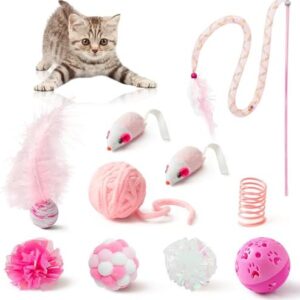 MALLMALL6 10Pcs Cat Toy Set Interactive Cat Toys Pack Including Feathe…