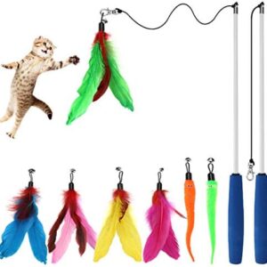 Cat Toys Feathers Wand, Interactive Cat Toy Kitten Toys 2 Retractable …