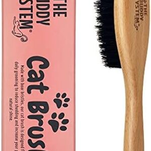 The Buddy System Cat Brush with Boar Bristle and Wooden Handle, Profes…