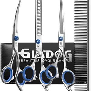 GLADOG Professional 5 in 1 Dog Grooming Scissors Set with Safety Round…