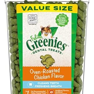 FELINE GREENIES Adult Dental Cat Treats, Oven Roasted Chicken Flavor, …