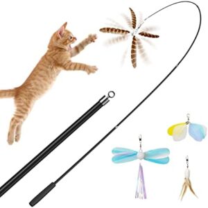 uahpet Natural Feather Cat Toys for Indoor Cats Retractable Cat Wand 6…