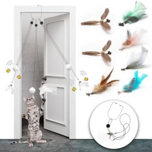 Retractable Cat Feather Toys 7PCS Refills with Bell, Interactive Doorw…