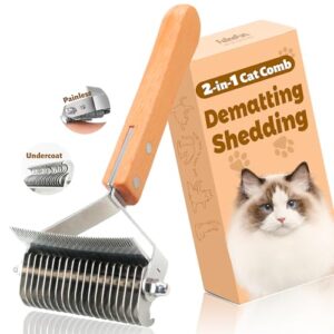 Cat Brush for Dematting & Deshedding, 2 in 1 Undercoat Rake, Efficient…