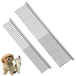 2PCS Dog and Cat Brush, Stainless Steel Dog Grooming Comb Kit, Detangl…