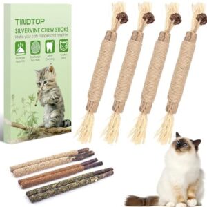 TINDTOP Silvervine Sticks, 10 Pack Natural Catnip Chew Toys for Kitten…