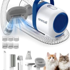 oneisall Cat Grooming Vacuum, Low-Noise Pet Vacuum Grooming Kit with B…