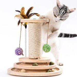 MEWOOFUN Cat Toy 2-Layer Turntable Cat Ball Toy with Feather,Kitten To…