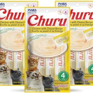 INABA Churu Cat Treats, Grain-Free, Lickable, Squeezable Creamy Purée …