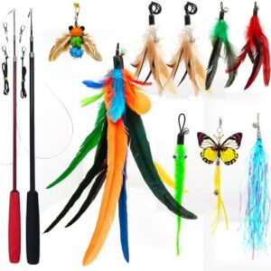 Cat Toy 2PCS Ultra-Long Cat Teaser(50″+38″)+9PCS Da Bird Feather Refil…