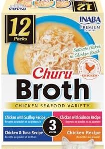 INABA Churu Broth for Cats, Creamy Broth with Shredded Chicken Side Di…