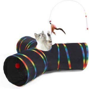 LUCKITTY Cat Tunnels Tube Toy with Plush Ball & Cat Wand Toy and Feath…