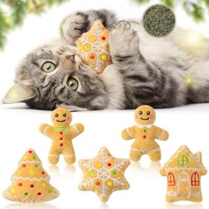 MALLMALL6 Catnip Toys for Cat – 5Pcs Christmas Gingerbread Catmint Int…