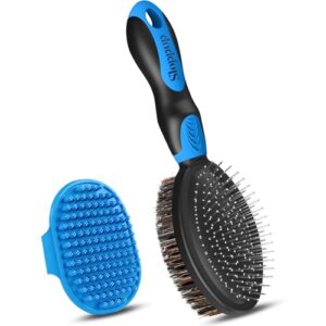 2PCS Dog Grooming Tools – Double-Sided Bath Brush for Shedding and Bat…