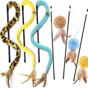 Cat Toys for Indoor Toys,Rainbow Cat Wand Toys,Feather Flips Plush Bal…