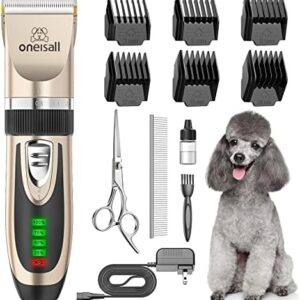 oneisall Dog Clippers Low Noise, 2-Speed Quiet Dog Grooming Kit Rechar…