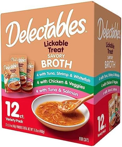 Delectables Savory Broths Lickable Wet Cat Treat Variety Pack, 12Count… Delectables Savory Broths Lickable Wet Cat Treat Variety Pack, 12Count…